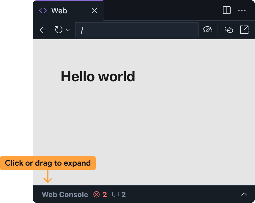 Firebase Studio 網頁預覽畫面中的最小化控制台列