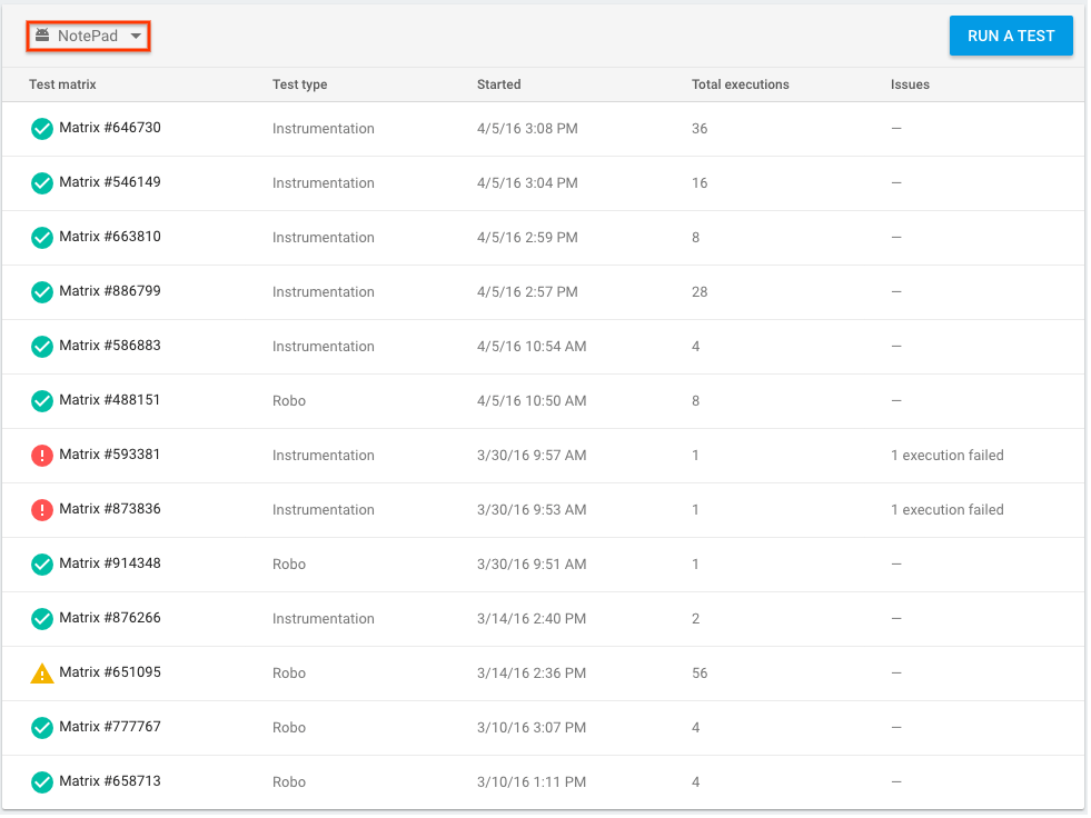 Lista zestawów testów